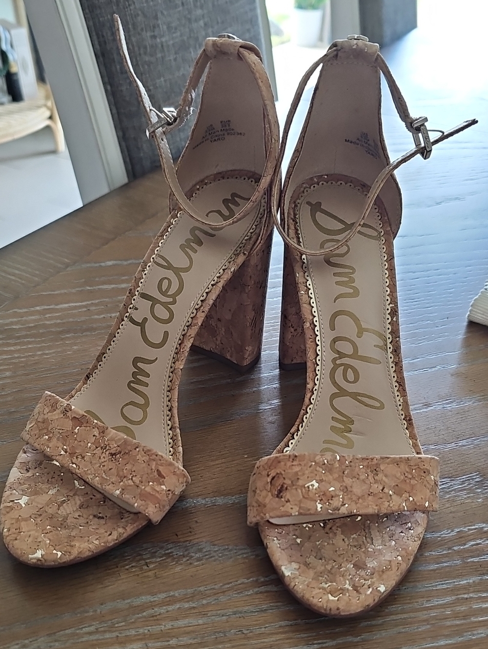Sam Edelman Cork Block Heel Sandals in Natural Tan